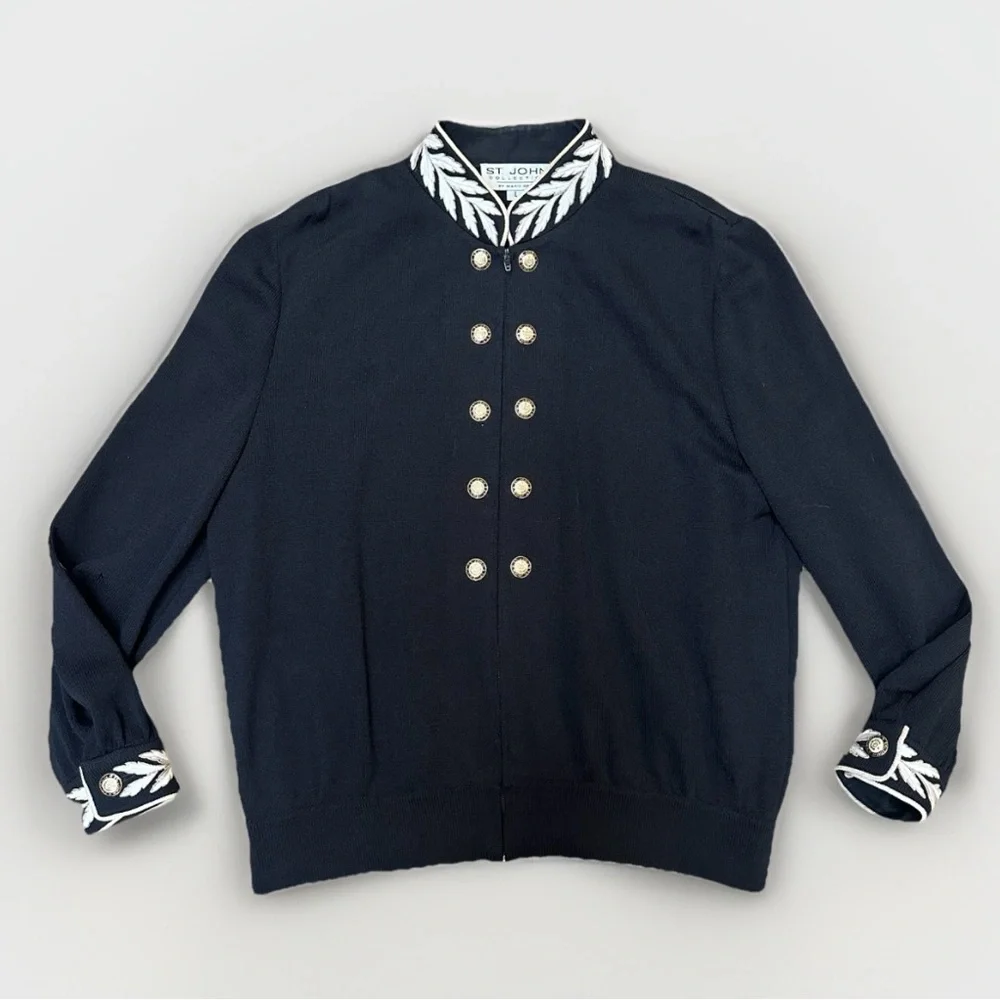 SOLDSt. John Collection by Marie Gray Nautical Zip Cardigan Jacket Embroidery L - Picture 1 of 8